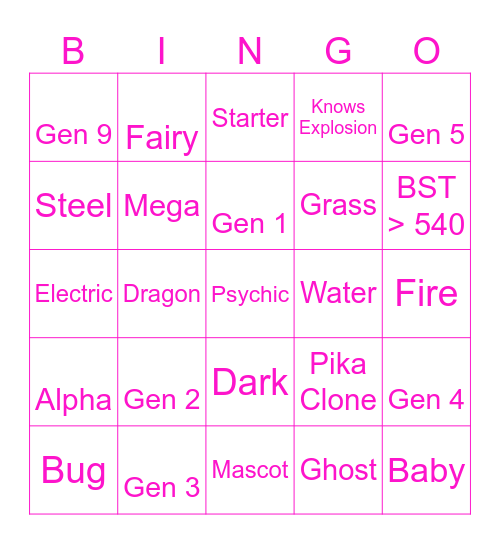 Shiny Challenge Bingo Card