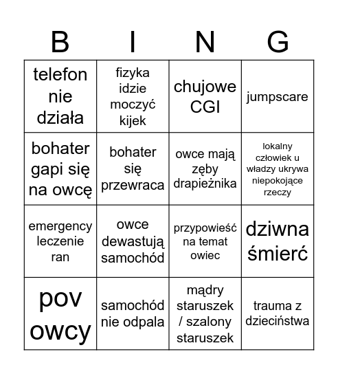 czarna łowca Bingo Card