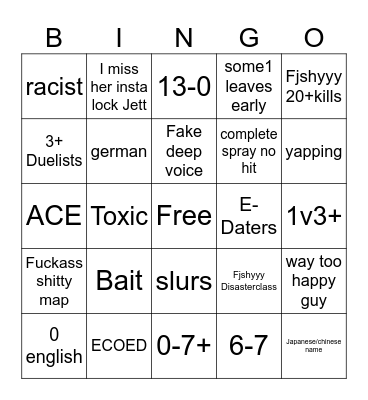 Valorante Bingo Card