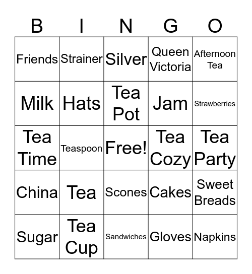 Mother Daughter Tea Party Bingo Card