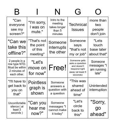 Conference Call Bingo Card