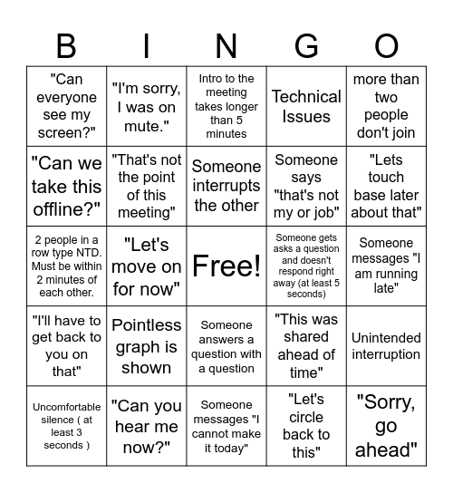 Conference Call Bingo Card