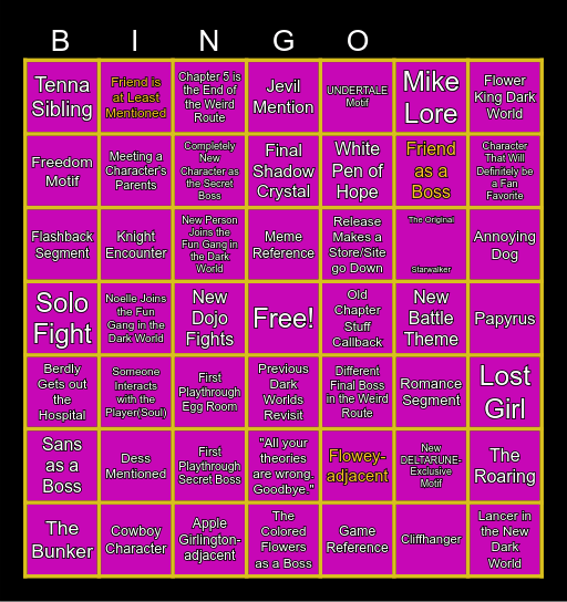 DELTARUNE Chapter 5 Bingo Card