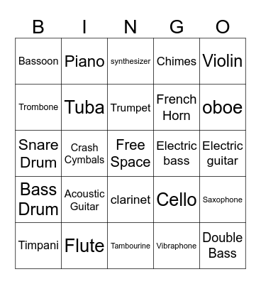 Musical Instrument Bingo Card