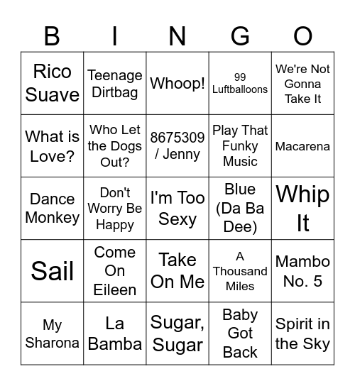 One Hit Wonders Bingo Card