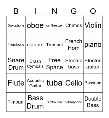 Musical Instrument Bingo Card