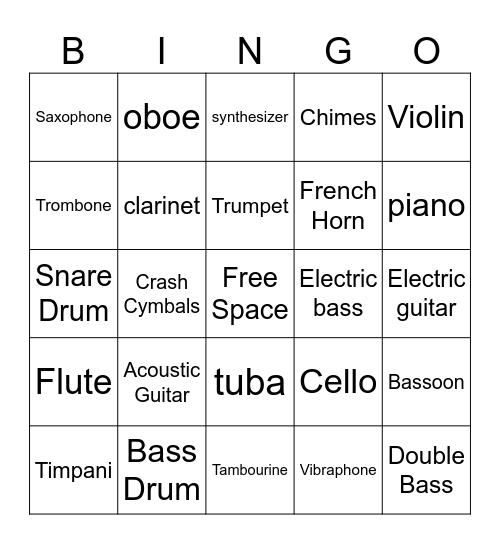 Musical Instrument Bingo Card
