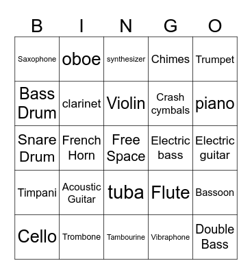 Musical Instrument Bingo Card