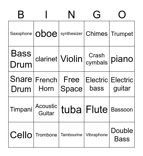 Musical Instrument Bingo Card