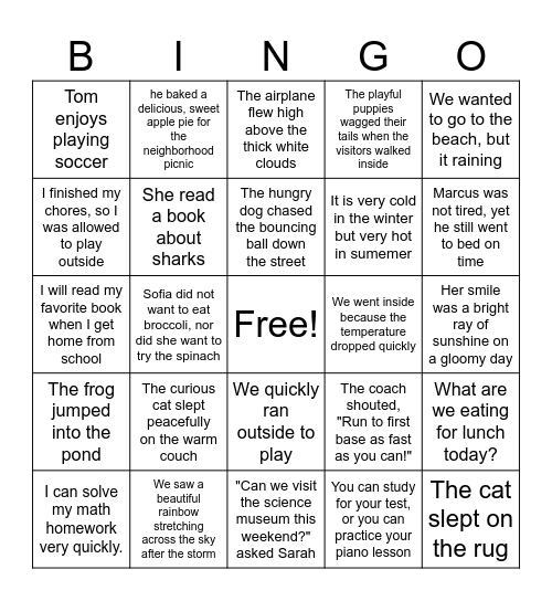 Nancy and Carter Bingo Test Bingo Card