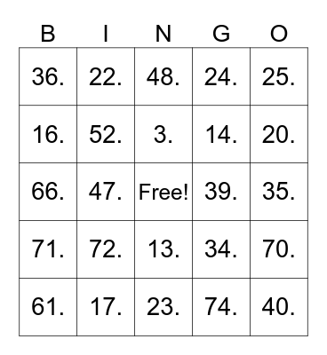 Untitled Bingo Card