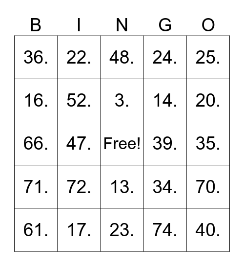 Untitled Bingo Card