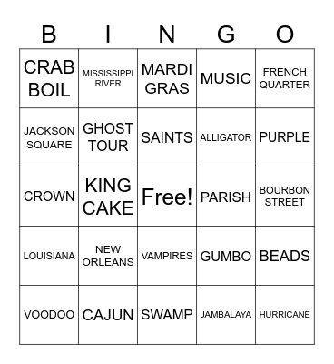 Mardi Gras Bingo Card