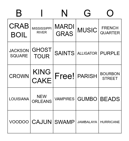 Mardi Gras Bingo Card