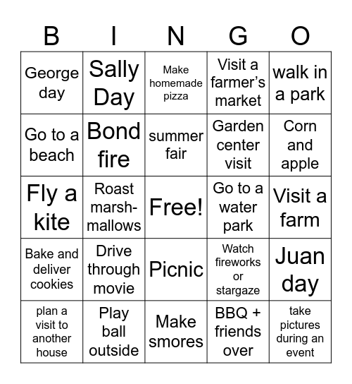 Summer Bingo Card
