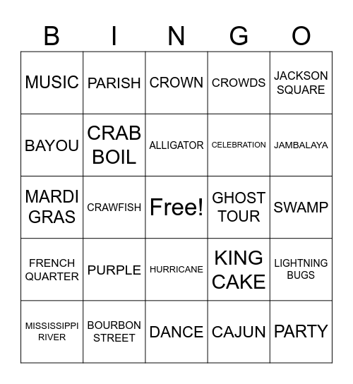 Mardi Gras Bingo Card