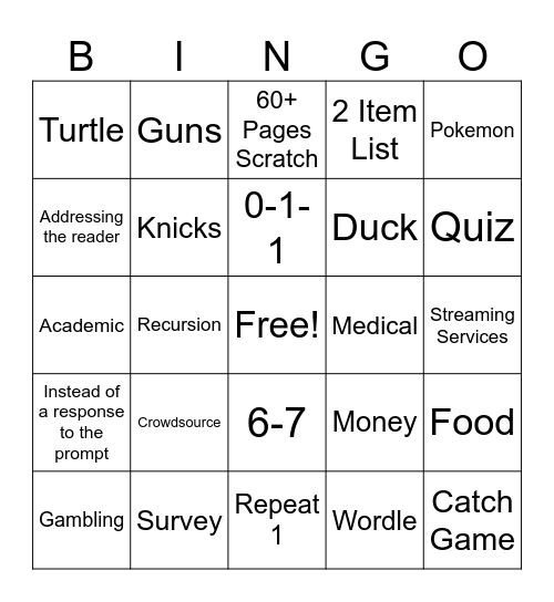 Untitled Bingo Card