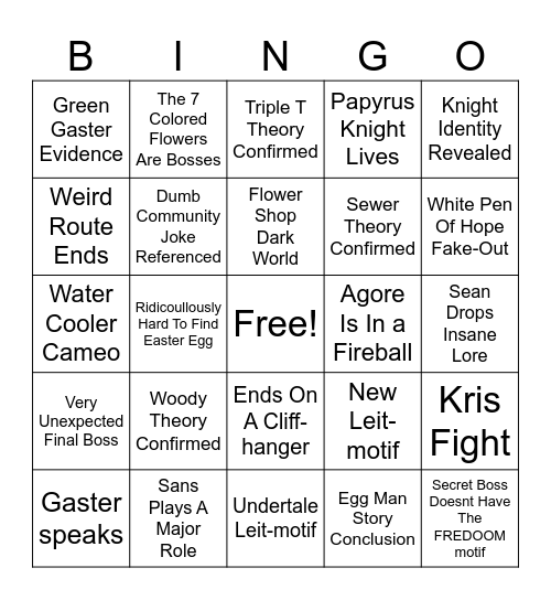Dumb Deltarune card i made Bingo Card
