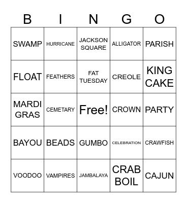 Mardi Gras Bingo Card