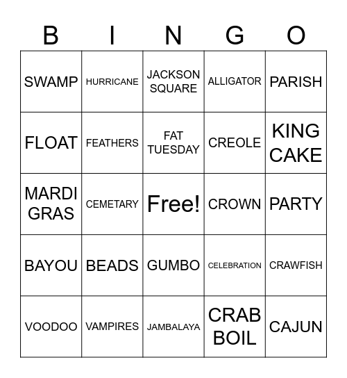 Mardi Gras Bingo Card