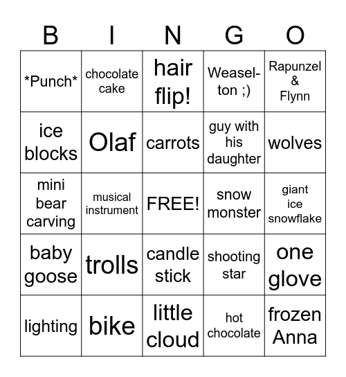 Frozen Bingo Card