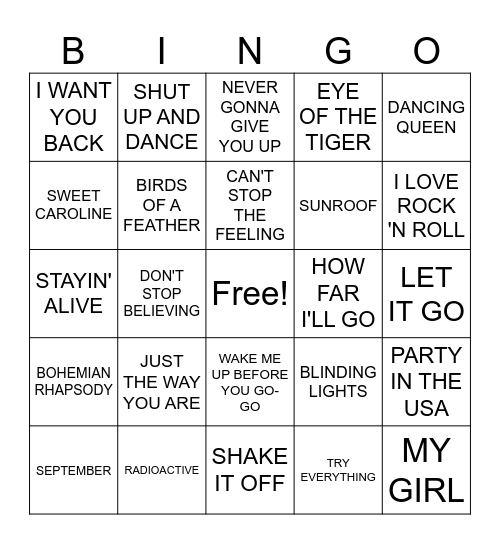 Music Bingo Card