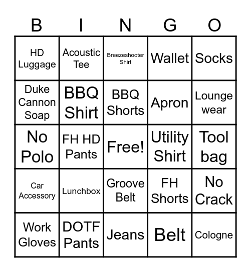 Father's Day Friday Bingo Card