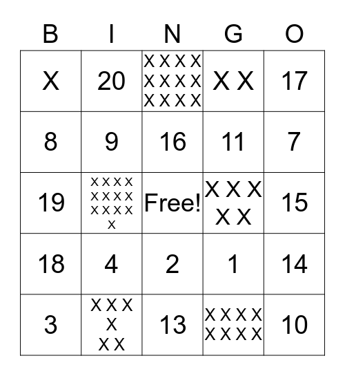 ALL ABOUT NUMBERS Bingo Card