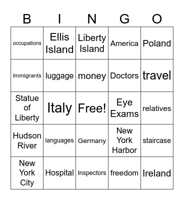 Ellis Island Bingo Card