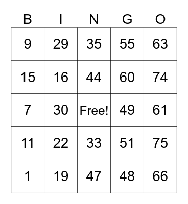 Untitled Bingo Card