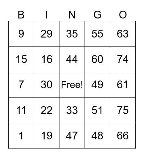 Untitled Bingo Card