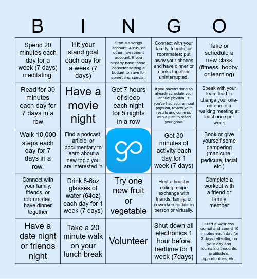 DMS Employee Wellness Bingo Card