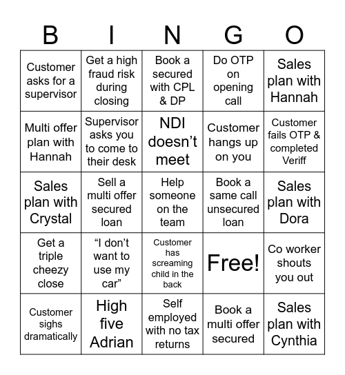 Untitled Bingo Card