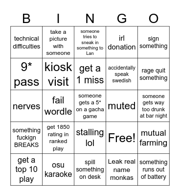 osu sweden lan bingo card Bingo Card