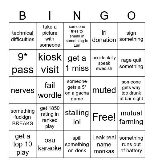 osu sweden lan bingo card Bingo Card