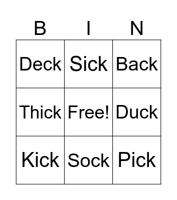 Phonics Bingo Card