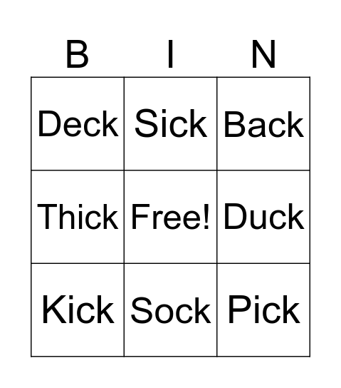 Phonics Bingo Card