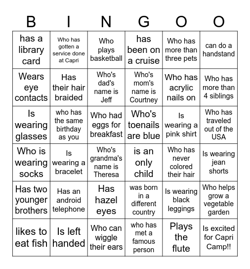 Find Somone Who Bingo Card