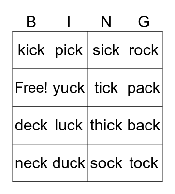 Phonics Bingo Card