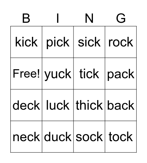Phonics Bingo Card