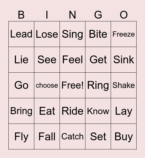 Irregular verbs Bingo Card