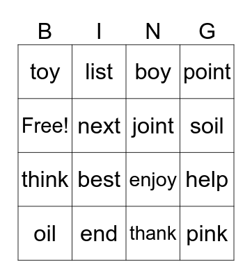 Phonics Bingo Card