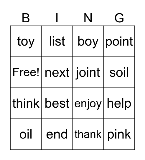 Phonics Bingo Card