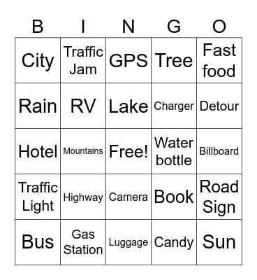 Roadtrip Bingo Card