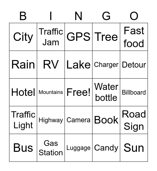 Roadtrip Bingo Card