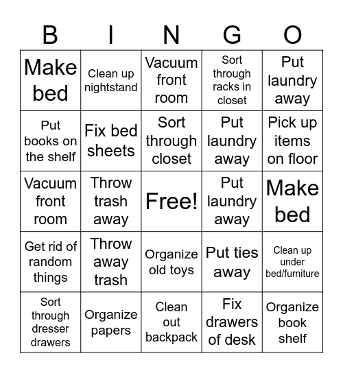 SUMMER CLEANING Bingo Card