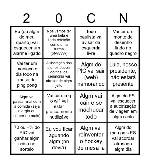 20ª Cerimônia Nacional da OBMEP Bingo Card