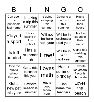 Scavenger Hunt Bingo Card
