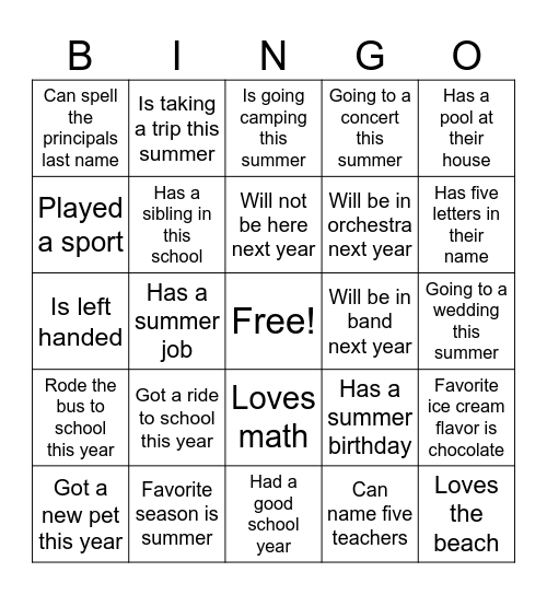 Scavenger Hunt Bingo Card