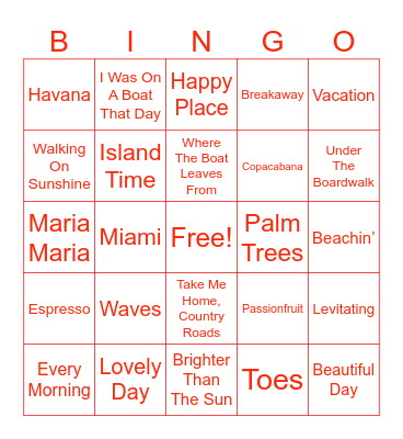 Island Life Bingo Card